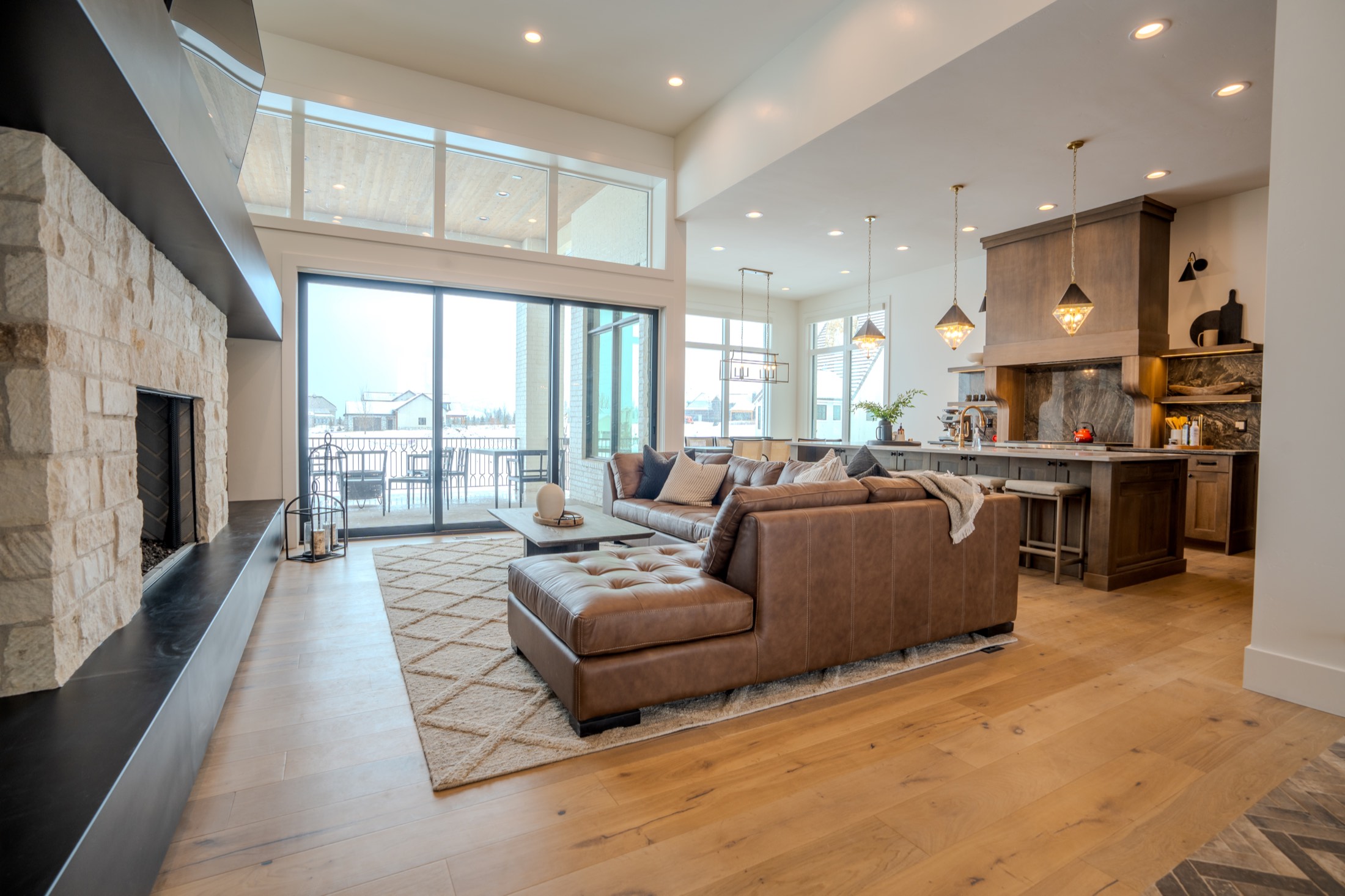 Great room and fireplace wall