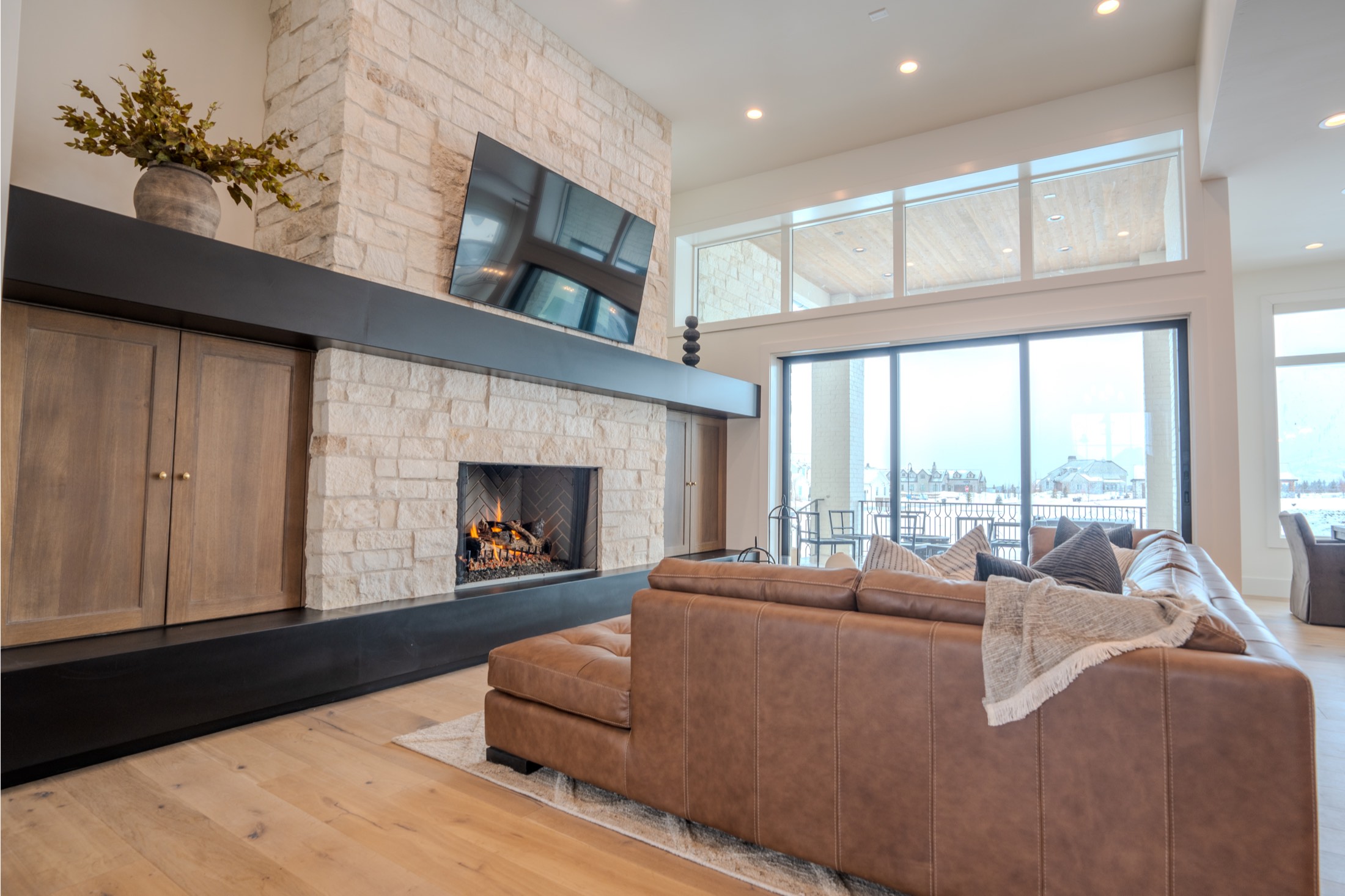 Great room under construction-level detail, completed by Timber Creek