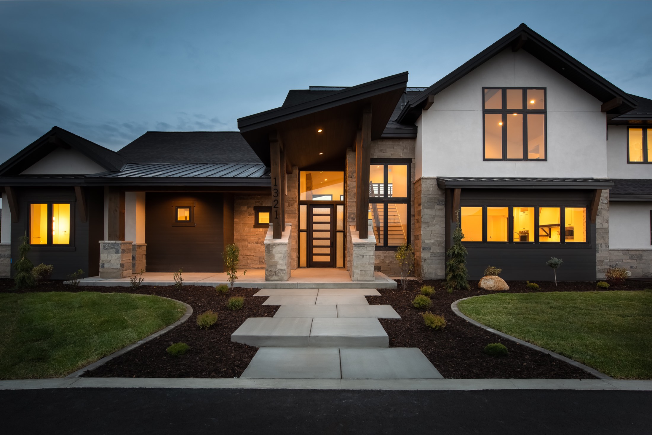 Heber City residence at twilight — modern farmhouse custom home, Heber City, Utah